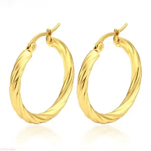 Women’s 3-Pair Gold-Plated Stainless Steel Vintage Twisted Hoop Earrings, Stackable with Exquisite Minimalist Twist Clasps, Unisex Stud Earrings for Daily Wear and Valentine’s Day Gifting