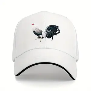 Breathable Adjustable Baseball Cap for Men & Women - Lightweight Quick-Dry Polyester with Rooster Print Design, Black/White Contrast Sun Hat for Summer Sports, Outdoor Activities, Casual Wear, Thanksgiving Headwear