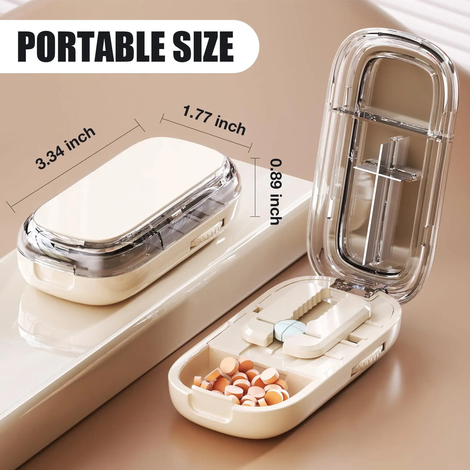 Portable Pill Cutter with Adjustable Slots – Multi Pill Splitter for Small & Large Tablets, Stainless Steel Blade, Clear Cut, Non-Slip Design, Easy to Use for Weekly Medication