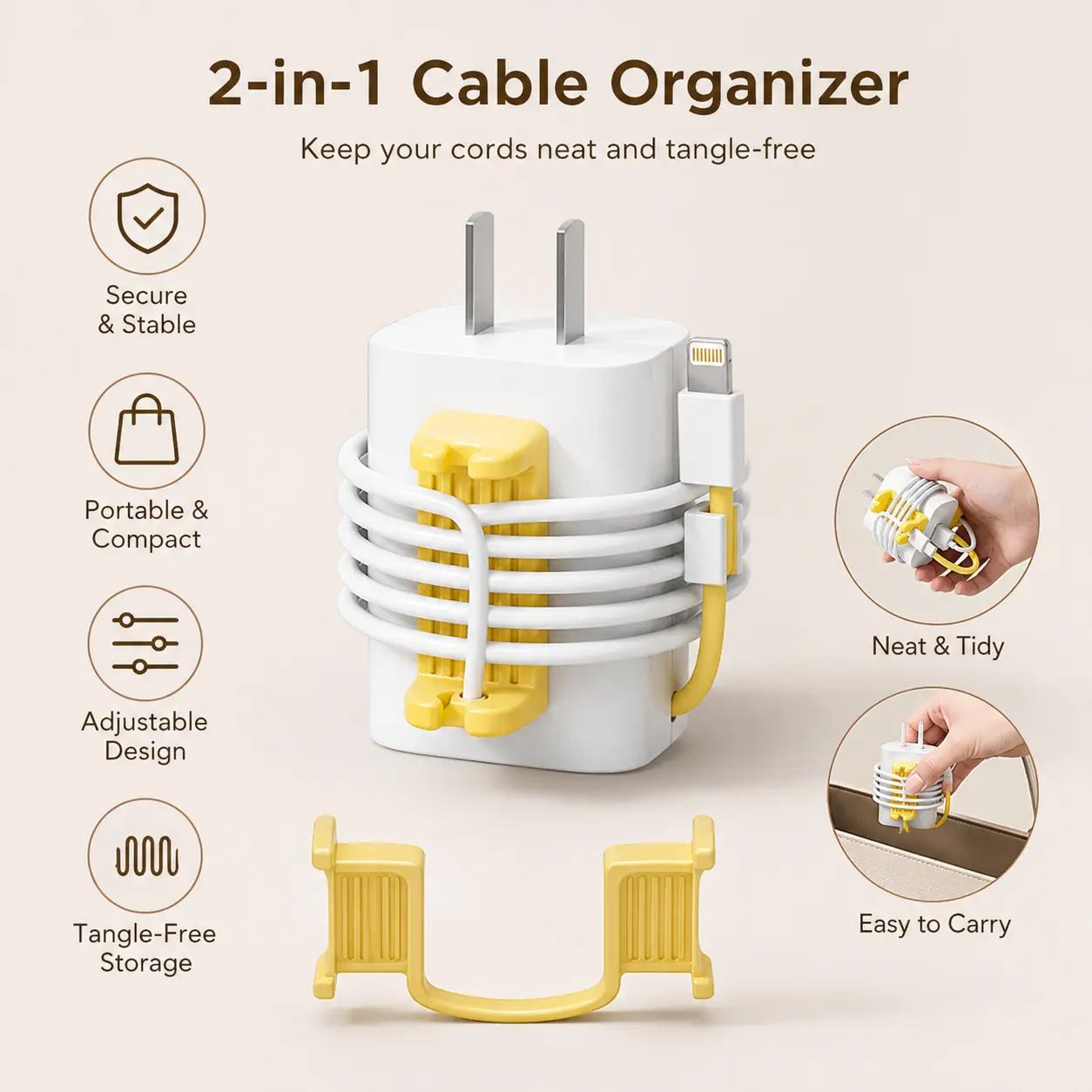1-Pack Charger Cable Winder Organizer, Compact Tangle-Free Flexible Cord Wrap Holder for Storage Organization, Travelers’ Travel Bags, Daily Home Use