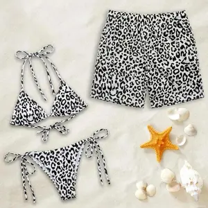 Matching Leopard Couple Swimsuits Set – BF & GF Matching Camo Bikini for Women & Duck Camo Swimwear for Men – Trendy Couples Beach Vacation Outfit – Summer Gift Idea