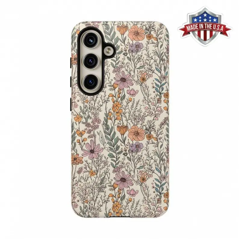 Vintage Boho Flower 2-in-1 Smartphone Casing | Wildflower Cottagecore Premium Film Cellphone Case - Durable, Shock-Absorbing, Stylish Protection for Handheld Devices - Compatible with iPhone 17,16,15,Plus,Pro,Pro Max & Samsung Galaxy - Ideal Birthday Gift