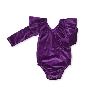 Purple velvet Print Baby Girl Leotard Bodysuit