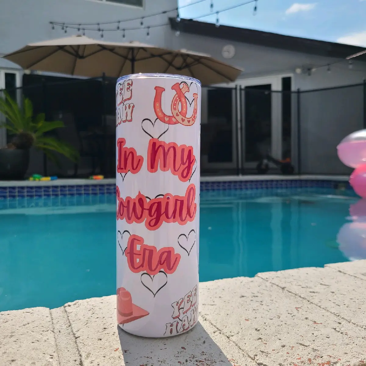 In my cowgirl era, Tumbler skinny 20oz with lid and straw cup for her, gift for her, birthday gift, coffee cup tumbler, bows girl cute pink Bottle Drinkware Water Bottles Portable Washable Bottled Reusable