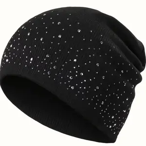 Festival Sparkle Hat with Random Rhinesnes - Lightweight Breathable Beanie for Burning for Man and Music Concert Party Outfits - UniGender Minimalist Solid Color Cap for Women Men, Outdoor Rave Bohemian Style Headwear Accessory, Stylish Headwea, Christmas