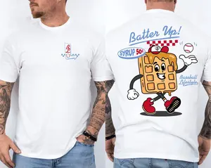 Retro Waffle Baseball T-Shirt, Funny Batter Up Tee, Baseball Lifestyle, Casual Short Sleeve Cotton Tee,Gift For Dad