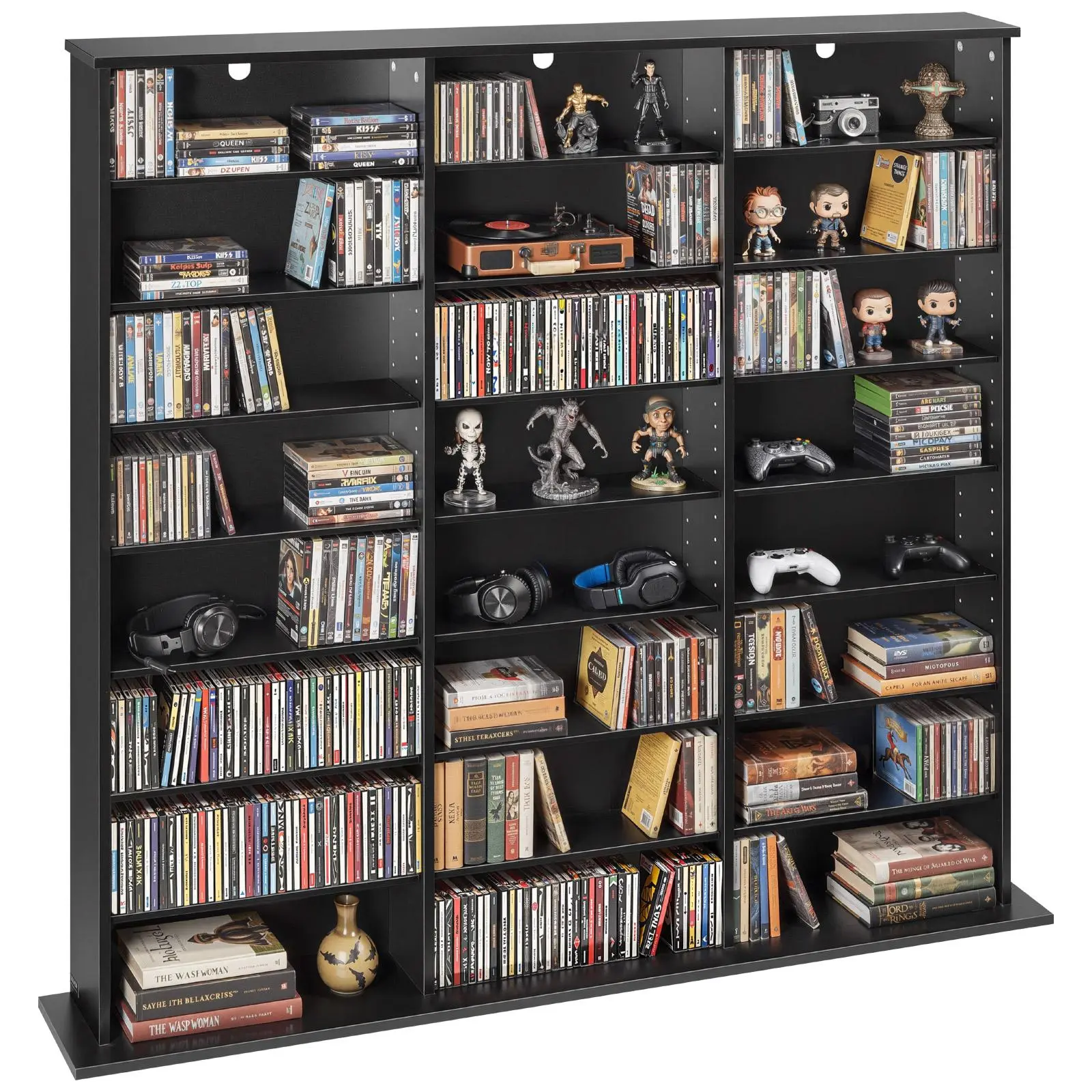 【SummerFinds】VEVOR Media Storage Cabinet, 8-Tier DVD Shelf Organizer, 55.91 x 8.66 x 51.18 in Multimedia Storage Organizer for CDs, DVDs, Books & Games, CD Shelf for Living Room, Home Office, Recording Room, Black