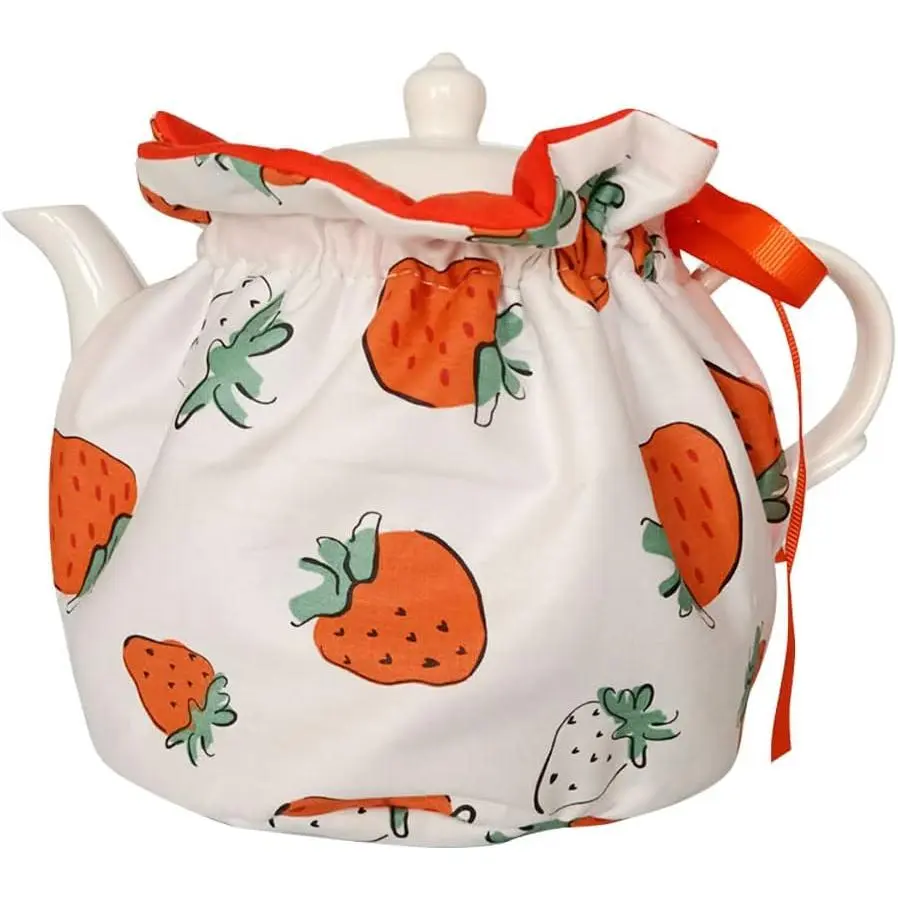 Vintage Garden-Style Dustproof Insulated Teapot Cozy, Keep-Warm Teapot Cover for Home Kitchen Decor, Hotel Tea Party Use (Strawberry Design)