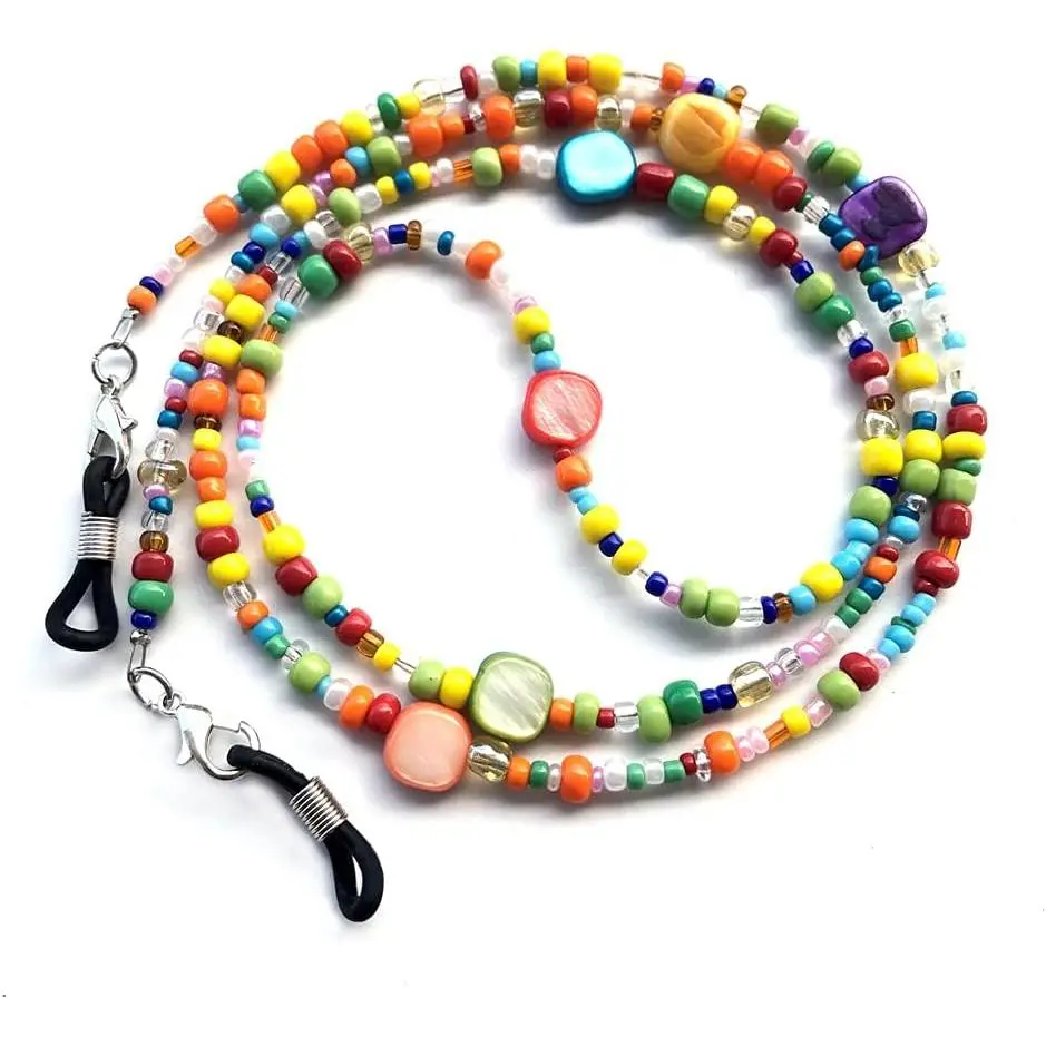 Women's Rainbow Beaded Eyeglass Chain with Shells, 30.7" Fashion Eyewear Retainer, Multi-Use as a Face Mask Holder & Bracelet, Female, Face Mask Holder Chain, Glass & Shell, 30.7 Inch, Core Is Strong Beading Wire, Durable And Applicable, Easy To Install,,