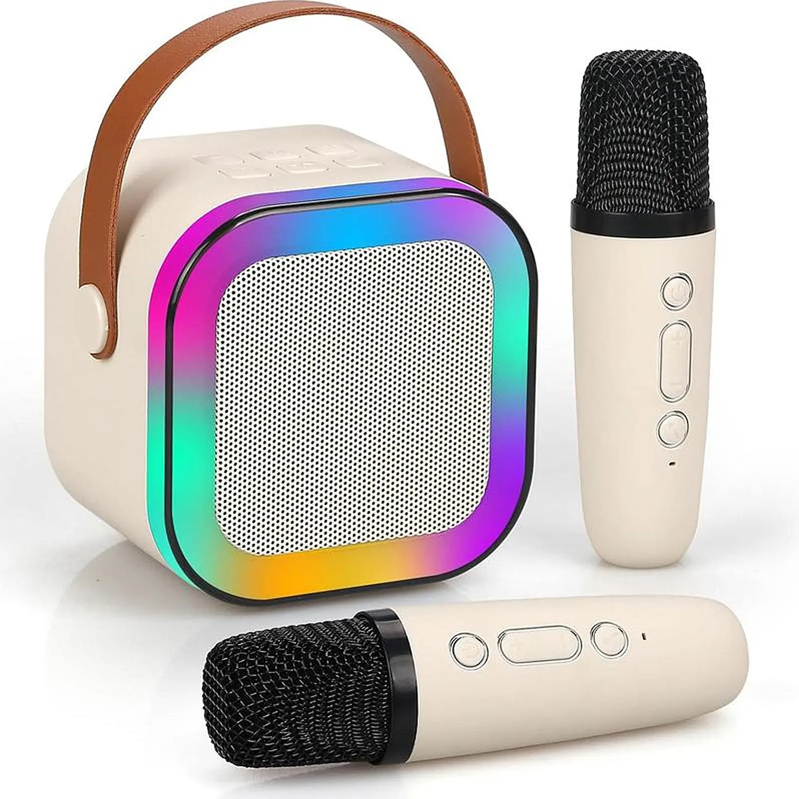 Portable Wireless Karaoke Speaker with RGB Color Lighting, 2 Rechargeable Microphones, for Family Karaoke, Birthday Gifts