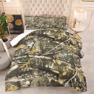 2/3Pcs Camouflage Branch Comforter Set, Vintage Outdoor Style, Lightweight Breathable Material, All-Season Use, Ideal for Camping, Military Enthusiasts, Soft Bedding Sets