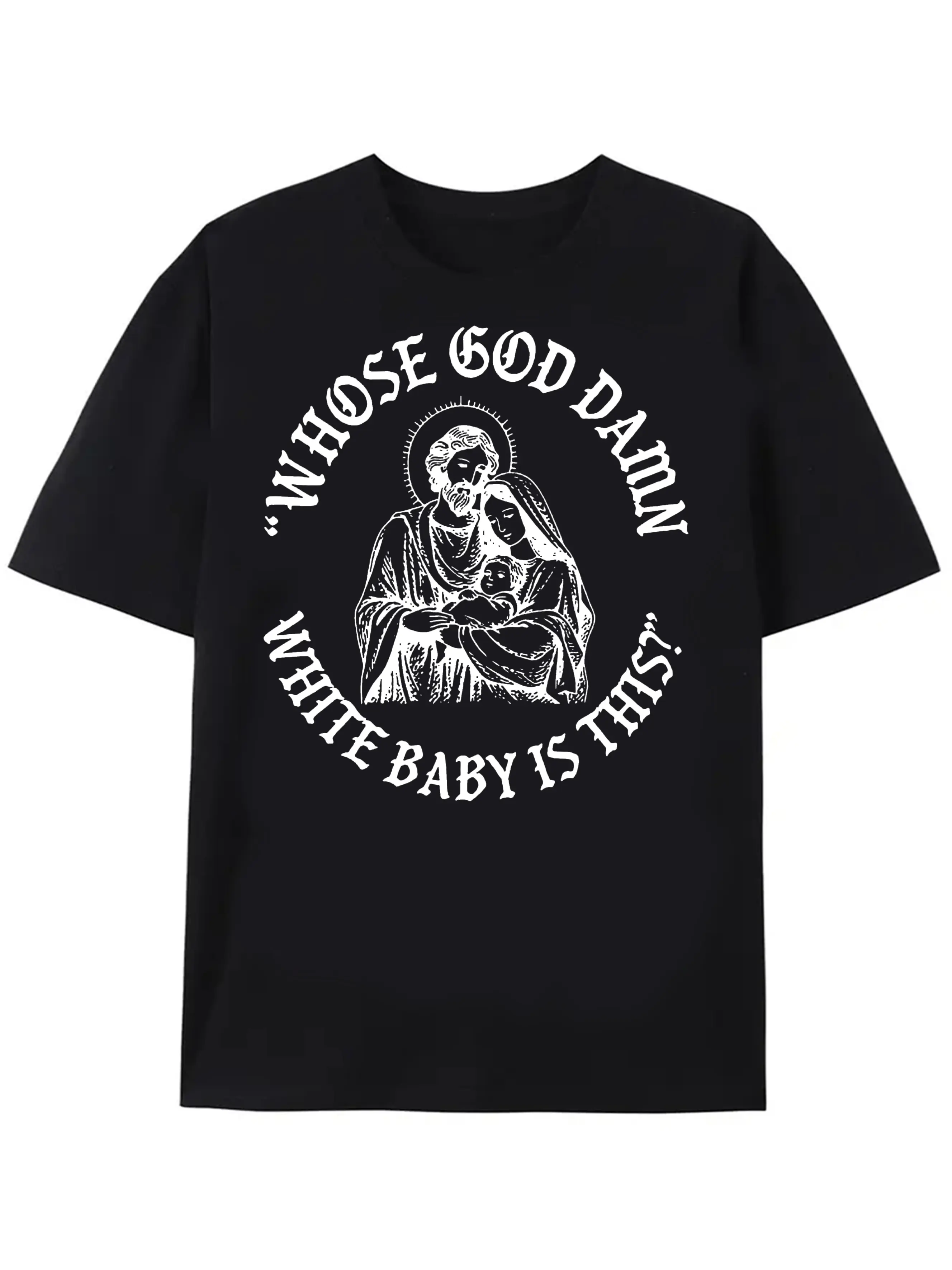 Men's "Whose  Baby Is This?" Funny Religious Cotton Short-Sleeve Casual Streetwear Loose T-Shirt with Back Print Game Top Crewneck Classic, Shortsleeve honour sarcastic gift men hoodie holiday vibe acid wash tee design fit unisex ironic gym outfit meme