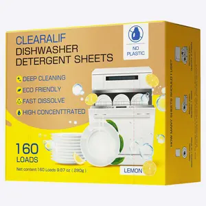 CLEARALIF Dishwasher Detergent Sheets, Lemon Scent, Up To 160 Loads, Eco Dishwashing Soap Strips for in Dishwasher or Sink