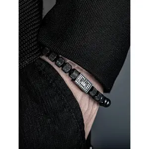 Luxury Micro-Set Square Crown Bead Bracelet Adjustable Size Beads Men's Gorgeous Braided Bracelet Stainless Steel Bracelet