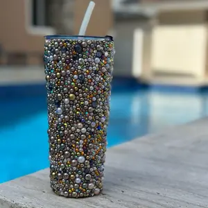 Sand Inspired Rhinestone Stainless Steel Tumbler with Colorful rhinestone and Straw  Bottle Drinkware Water Bottles Cup Mug Reusable Portable Bottled Washable