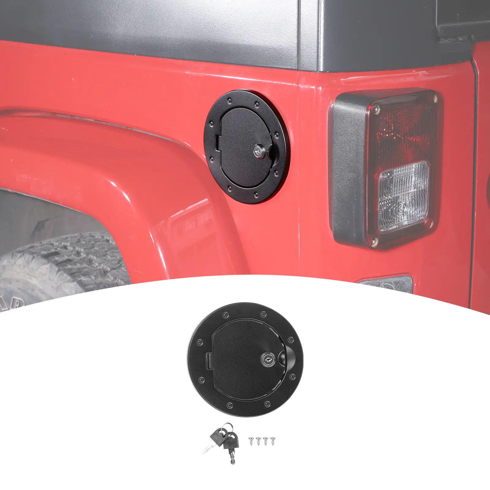 1 Item/Set Vehicle-Specific Fit Aluminum Alloy Fuel Gas Tank Cover - Locking/Non-Locking Alloy+ABS Cover, No Drilling Required, Laser-Cut Black Powder Coat Aluminum, Smooth Operation, Waterproof, Dustproof Exterior Accessory for Jeep Wrangler JK JKU
