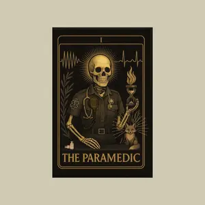 Paramedic Skeleton Tarot Sticker, First Responder Art, Medic Gear, Gold Style Decal