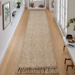 Chic Grey Cream Braided Woven Runner Mat Washable Reversible