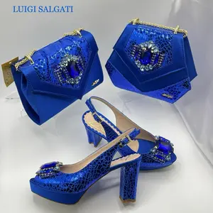 Luigi Salgati High-Heeled Sandals with Rhinestone Bow & Matching Handbag Set for Women in European Sizes 37-42