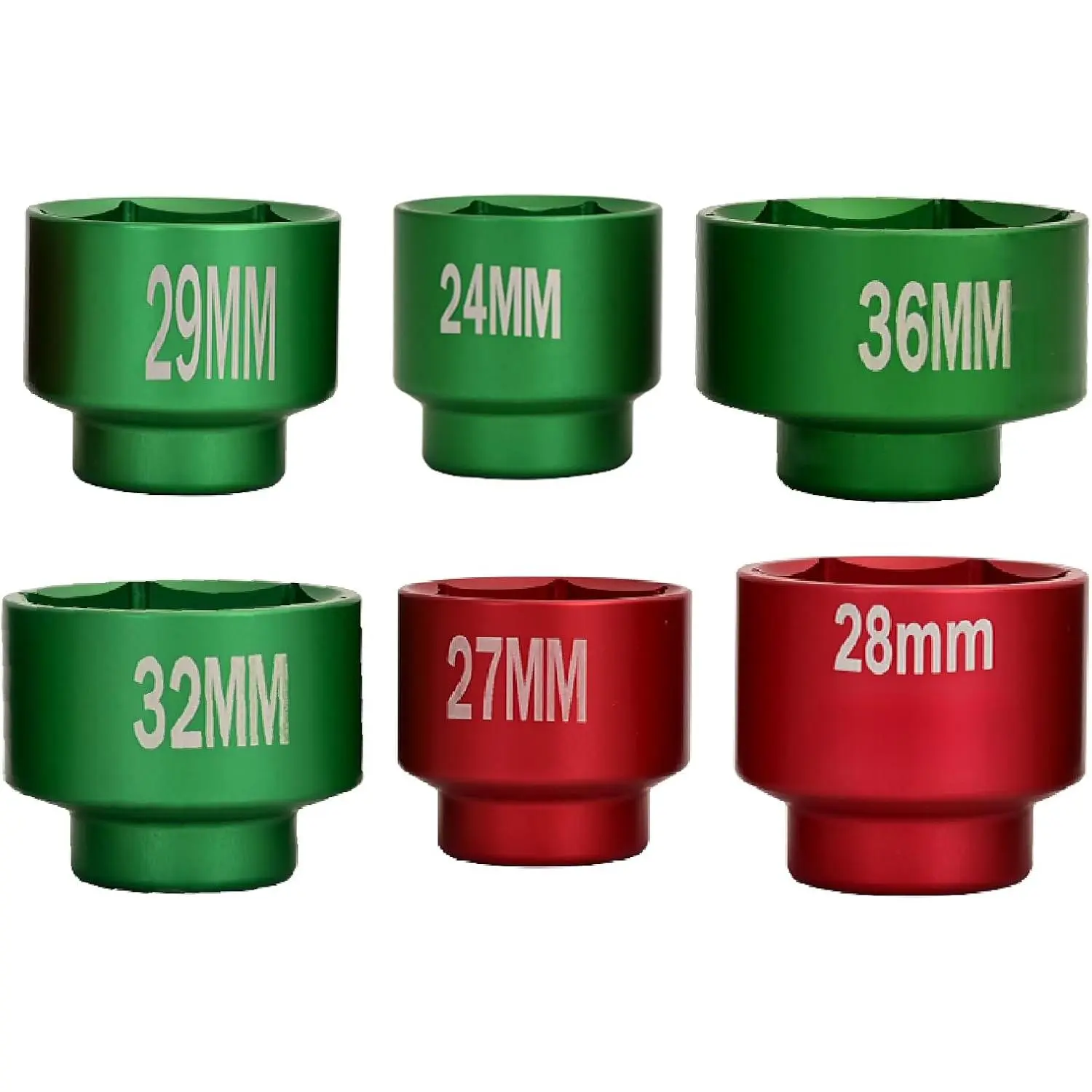 Oil Filter Socket Set, Oil filter Removal Tool. 6 pieces 3/8" Drive, metric size 36mm 32mm 29mm 28mm 27mm 24mm Socket Fuel Filter/Oil Filter Wrench Set