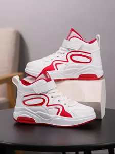 Teen High-Top Sports Shoes, Durable Lightweight Design, Breathable PU Upper, Eva Sole, Velcro Closure, Colorblock Style, Unisex