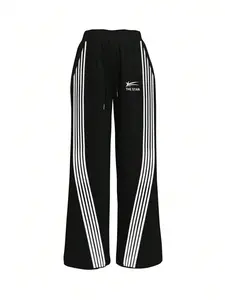 Women's Striped Print Drawstring Waist Straight Leg Pants, Casual Comfy Pocket Trousers for Daily Wear, Ladies Bottoms for All Seasons