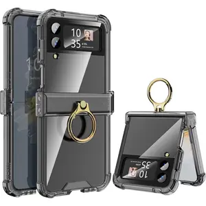 Galaxy Z Flip 4 Case with Hinge Protection Clear for  Flip 4 Case with Kickstand Protective Cover for  Galaxy Z Flip 4 5G (2022) - Black