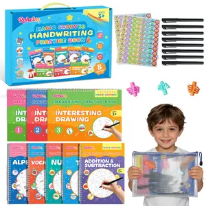 8Pcs Magic Practice Copybook Set for Kids, Reusable Grooved Handwriting Workbook with Time Telling Book, Preschool Kindergarten Learning Toy for Kids 3-8, Homeschool Supplies Perfect Screen-Free Back to School Gift