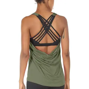 Women's Open Back Workout Athletic Yoga Tank Tops with Built in Bra