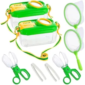2Sets Bug Catcher for Kids - Sturdy Kids Bug Catching Kit Gifts with Collector Butterfly Net Tweezer, Bugs Habitat Outdoor Explorer Kit for Age 3 4 5 6 7 8, 8Pcs