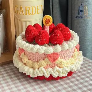 DIY Crochet Cake Storage Box Kit Full Yarn Hook Tools Step-by-Step Tutorial Handmade Strawberry Bear Cake Knitting Organizer Box Making Supplies for Beginners Birthday Craft Gift