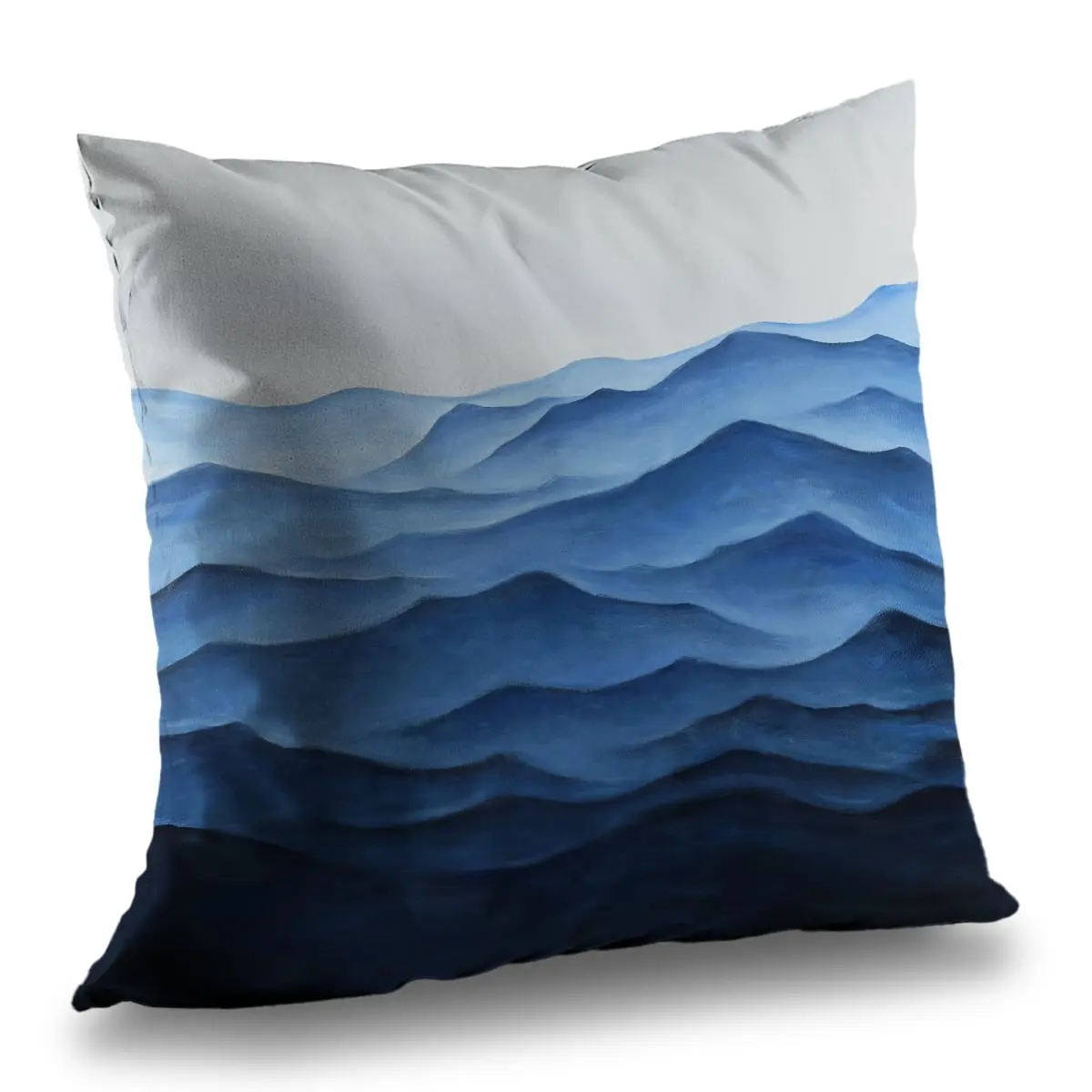 Begin Home Decor C1PT14145Y200V 14 x 14 in. Blue Ocean Bathroom Waves Poly Twill Throw Pillow - Home Decor