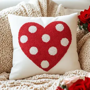 Valentine’s Pillow Cover 18x18 Inch, 3D Cotton Embroidered Red Polka-dot Heart Romantic Valentine’s Day Decorations Farmhouse Home Decor Cushion Case for Living Room, Sofa & Bed