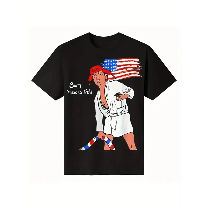 Women's Trump American Flag Bandana Funny T-shirt, Round Neck, Short Sleeve, Casual Vintage Top Crewneck Shortsleeve