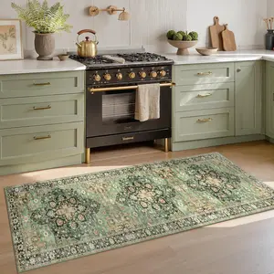 Retro Bohemian Print Long Rug, Boho Kitchen Rug, Multiple Color Patterns Available, Soft Durable Washable Carpet for Home Decor, Indoor Outdoor Use, Bohemian Style Rugs, Washable Runner Rugs