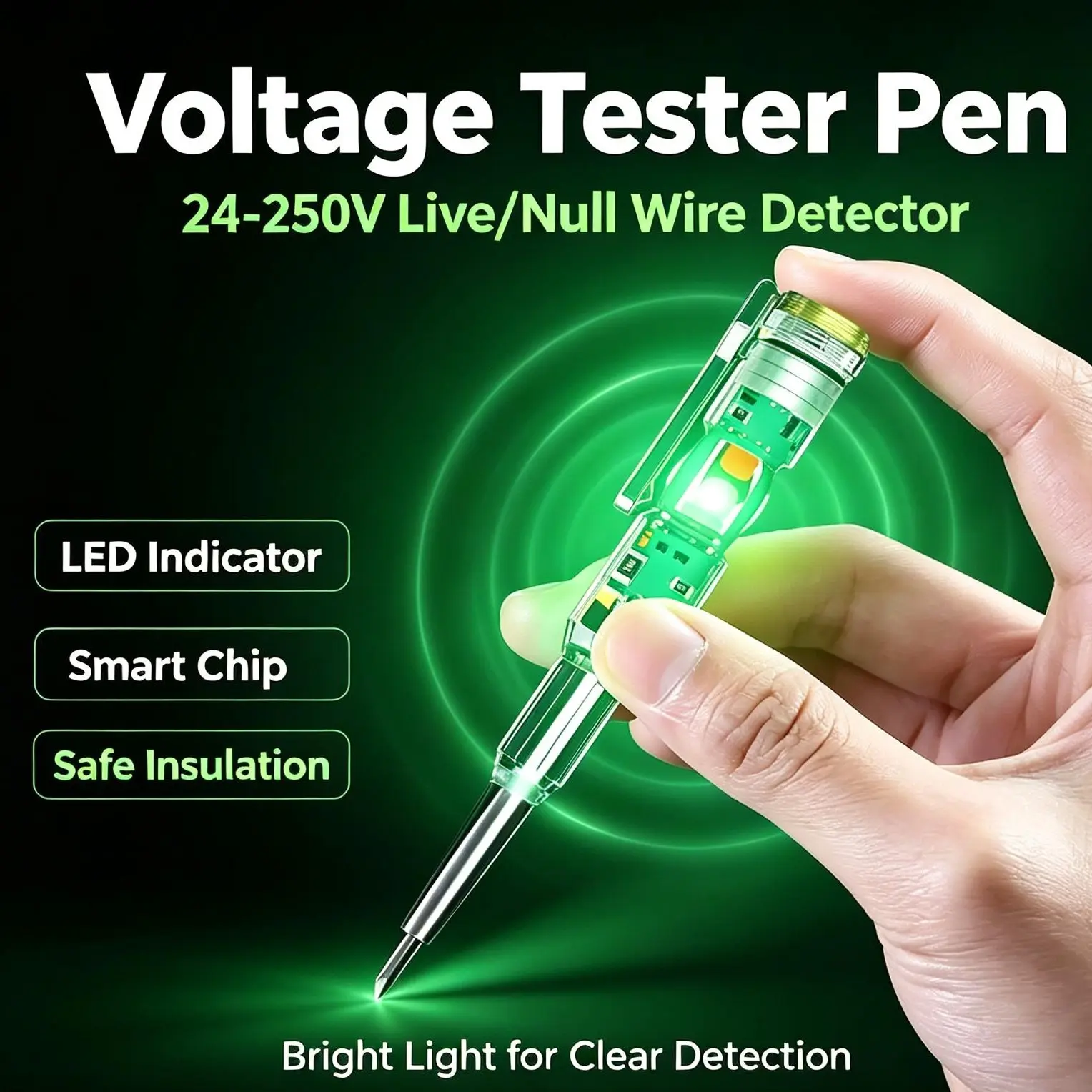 Smart LED Voltage Tester Pen, 24-250V Live & Neutral Wire Detector, Dual Color Red/Green Light Indicator Insulated Electrical Test Screwdriver, Professional Circuit Voltage Detector Tool for Home Wiring Repair