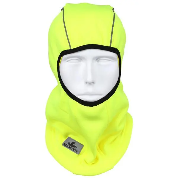 MCR Safety Hi-Visibility Polyester Fleece-Lined Balaclava - Fluorescent Lime, Reflective Trim, One Size, Stretch, Sleeveless, Solid Design, Elastic Binding, Enhanced Low-Light Visibility for Extreme Cold, Windy Sports & Outdoor Diving