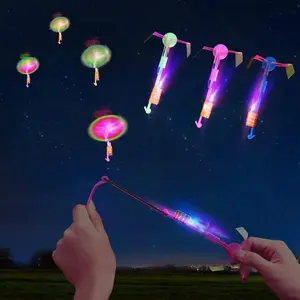 25 Sets LED Flying Set, 25 Slingshot+25 Glow Helicopter 50 Pcs, Flying Outdoor Toys Glow in The Dark Party Supplies Favors for Kids 4-12