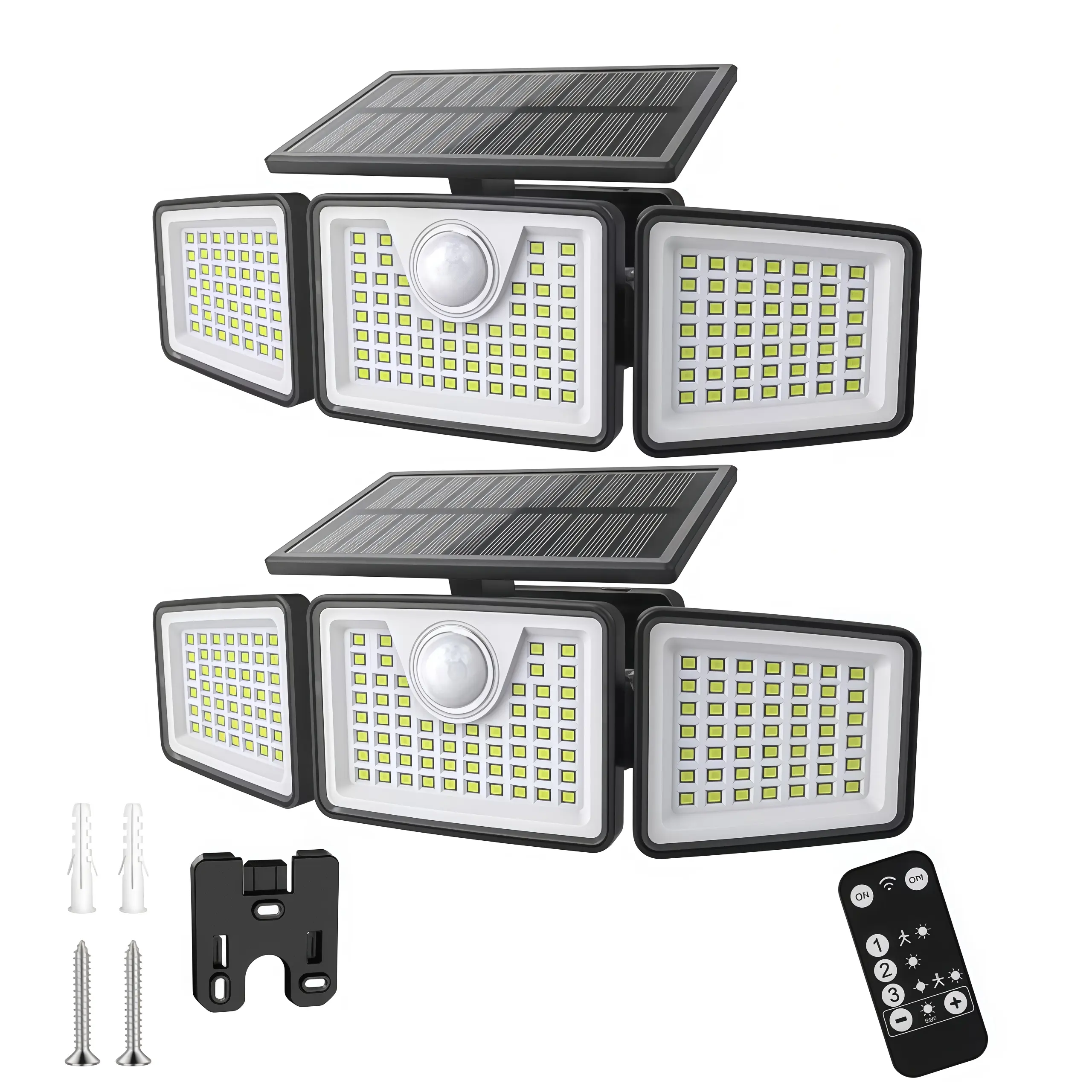 2-Pack Solar Outdoor Lights - 2500LM 3-Head Dimmable Wide-Angle Spotlights, 3 Modes, IP65 Waterproof Adjustable Flood Lamps, 2pack Area Coverage 2500lm Security Lights with US Plug for Home Improvement