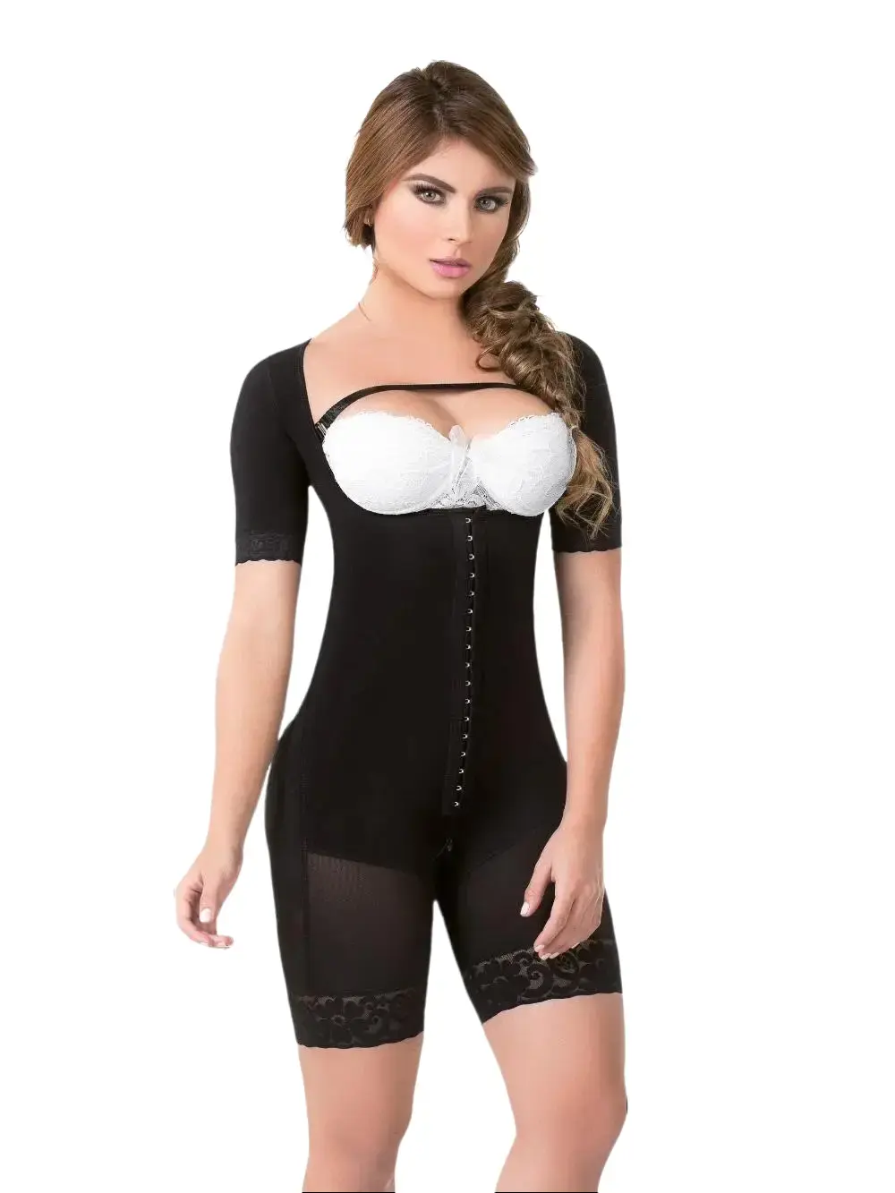 Full-covered back gird; open bust Short Leg with Sleeves, Stage 2 and Postpartum Body Shaper with Silicone Lacing for Daily Wear - Lipo Reduction Faja Etapa 2 - Tummy Tuck Faja 023