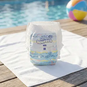Surfgear Disposable Swim Diapers 60 Pack, M Size Baby Swim Pants for 24-34 lbs, Leak Guard Swimming Diapers with Elastic Waistband, No Absorbent Core, Beach Pool Water Park Diapers