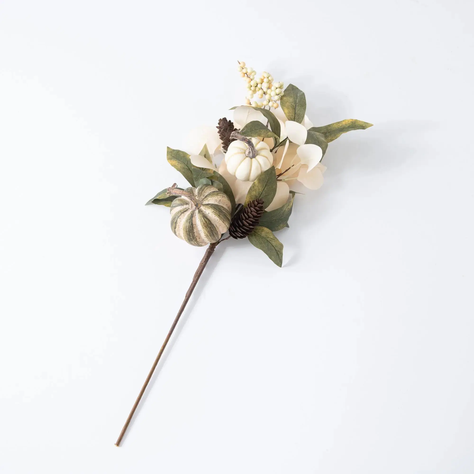 26" Dried-Look Bleached Lunaria Pick with Mixed Pumpkins, Pinecones, & Berries - Artificial Flower Decoration, Plants for Home Decorative Arrangements, Decorative Flower Arrangement