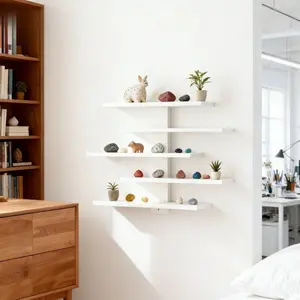 Wall-Mounted Multi-Layer Display Shelf, Modern Simple Style, Vertical Space-Saving, Pre-Drilled Easy Installation, for Collectibles Toys Home Decor