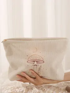 Mushroom Print Velvet Makeup Bag, Cartoon Style, Cute Lightweight Multi-Functional Fashion Casual Cosmetic Pouch, Makeup Organizer Pouch for Travel & Daily Use