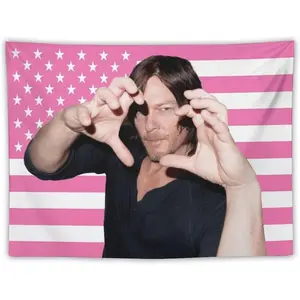 Daryl Star Dixon Tapestry Pink American Flag Wall Hanging College Dorm Decor Room Poster For Bedroom Living Room Gifts Decorative Light Peach Decoration
