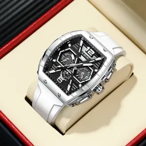 LIGE Tonneau Shaped Sport Fashion Trendy Men's Multifunctional Quartz Watch Luminous Waterproof Outdoor Fun Perfect Fathers Day Gift