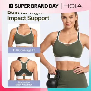 HSIA FlexCore Plus Size High Impact Wireless Fixed Molded Cups Full Coverage High Support Sports Bras for Women Racerback Workout Bra Breathable Advanced Moisture Wicking Fabric Mesh Back Bra Adjustable Padded Straps Gym Running Bra For Big Bust Women