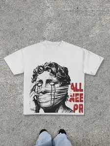 Men's Summer Casual Street Style Gothic Statue Print T-Shirt, Comfortable Soft Fabric, Trendy Fashion, Loose Round Neck Top