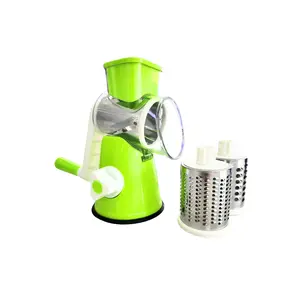 Adierim Cheese Grater, Round Mandoline Slicer with Strong Suction Base, Vegetable Slicer Nuts Grinder Cheese Shredder with Clean Brush (Green) Kitchen Stainless Steel Utensils Blade Shaped