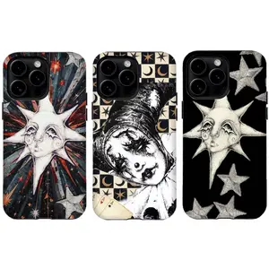 Dreamy Celestial Sun and Moon Case | Vintage P.ierrot Goth Aesthetic Mystical Starry Night Art Cover  For iPhone 17 Pro Max 16 15 14 13 12 11 for Samsung S21 S22 S23 S24 S25 S26 Phone Case | Tough Phone Case